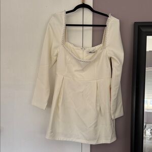 Off-White Cream Pearl-Embellished dress